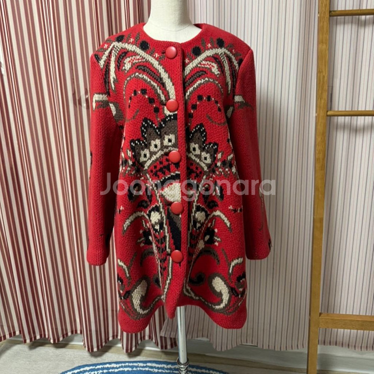수입빈티지 패턴 코위찬 노르딕 니트 울 가디건 코트--0