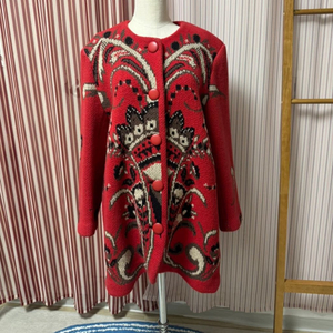 수입빈티지 패턴 코위찬 노르딕 니트 울 가디건 코트