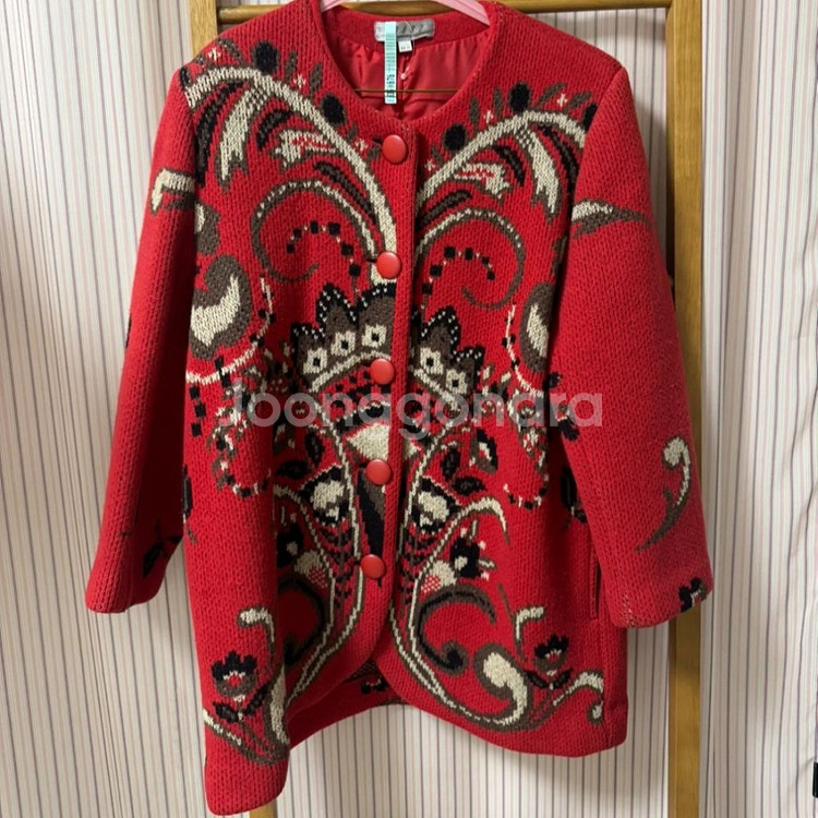 수입빈티지 패턴 코위찬 노르딕 니트 울 가디건 코트--2