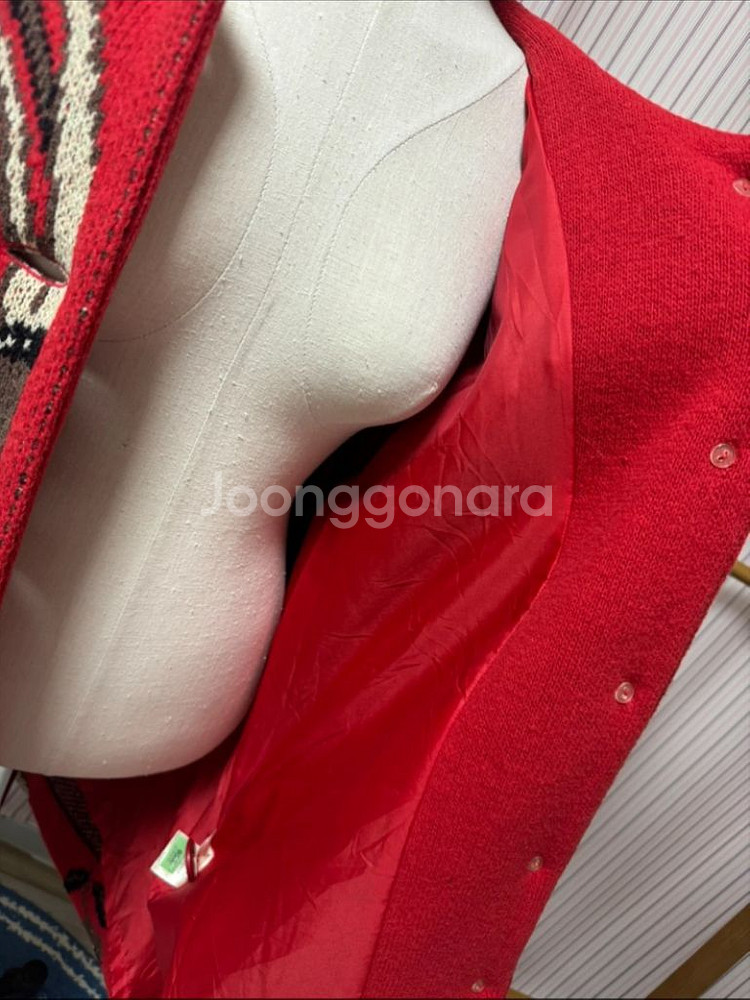 수입빈티지 패턴 코위찬 노르딕 니트 울 가디건 코트--6