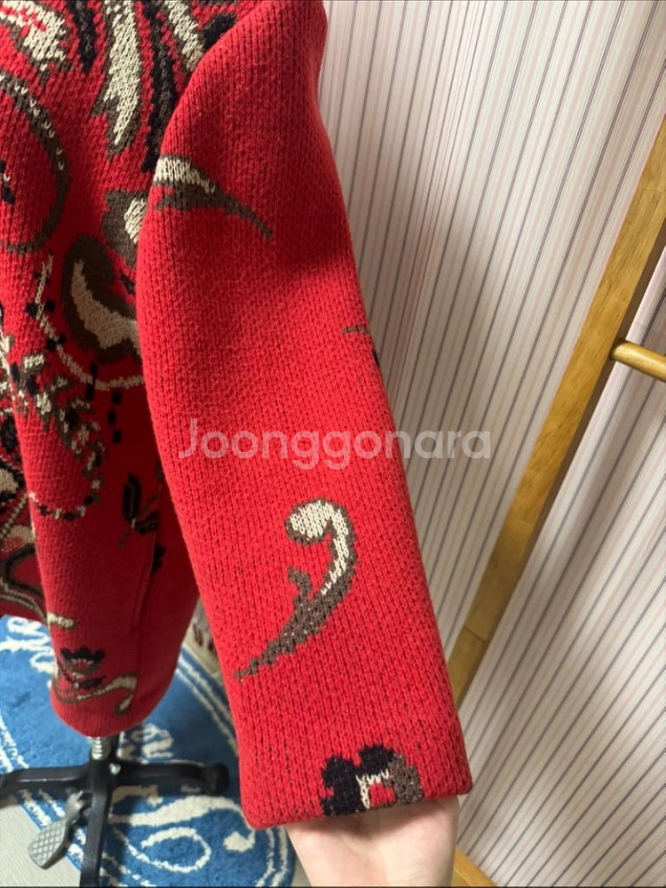 수입빈티지 패턴 코위찬 노르딕 니트 울 가디건 코트--5