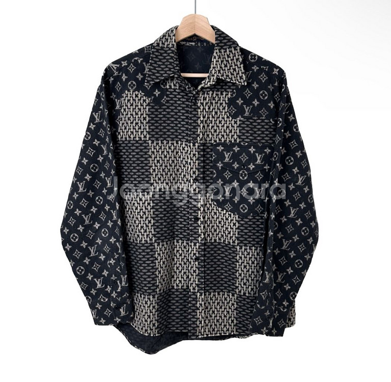 [XS] LV 루이비통 니고 자이언트 다미에 모노그램 플란넬 셔츠 블랙--0