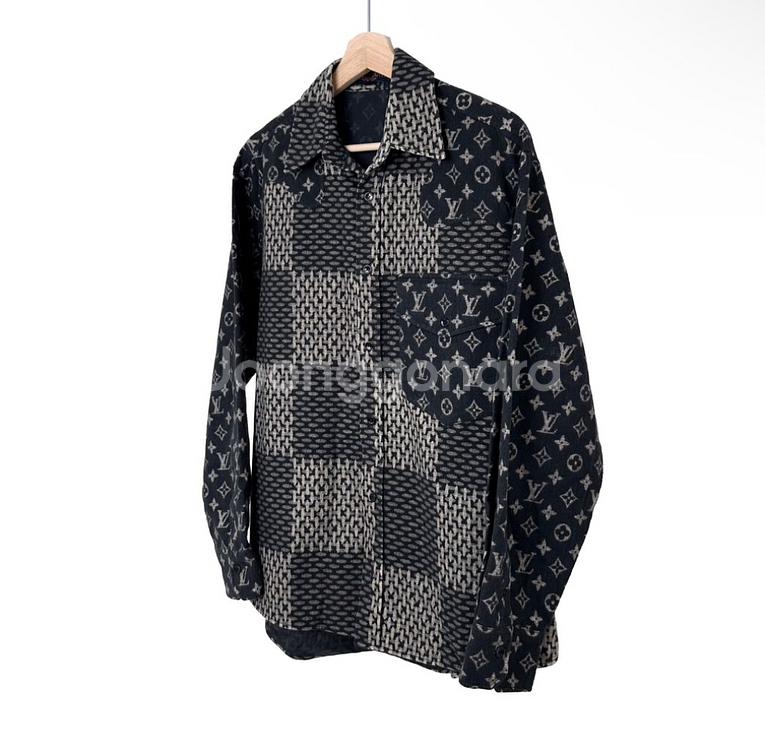 [XS] LV 루이비통 니고 자이언트 다미에 모노그램 플란넬 셔츠 블랙--1
