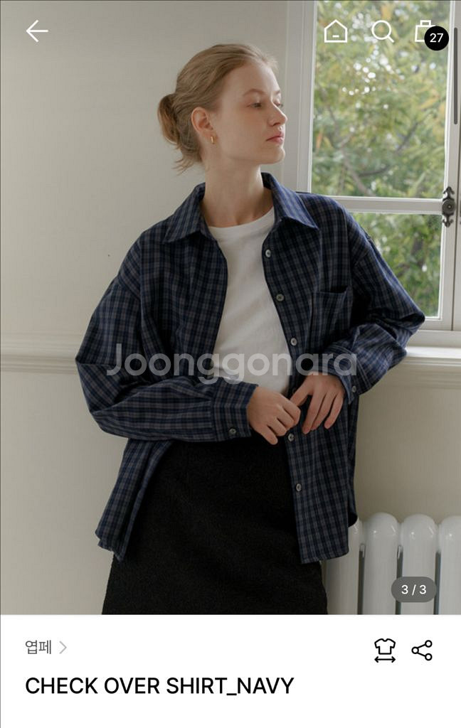 (새상품) 엽페 체크 오버 셔츠 네이비--0