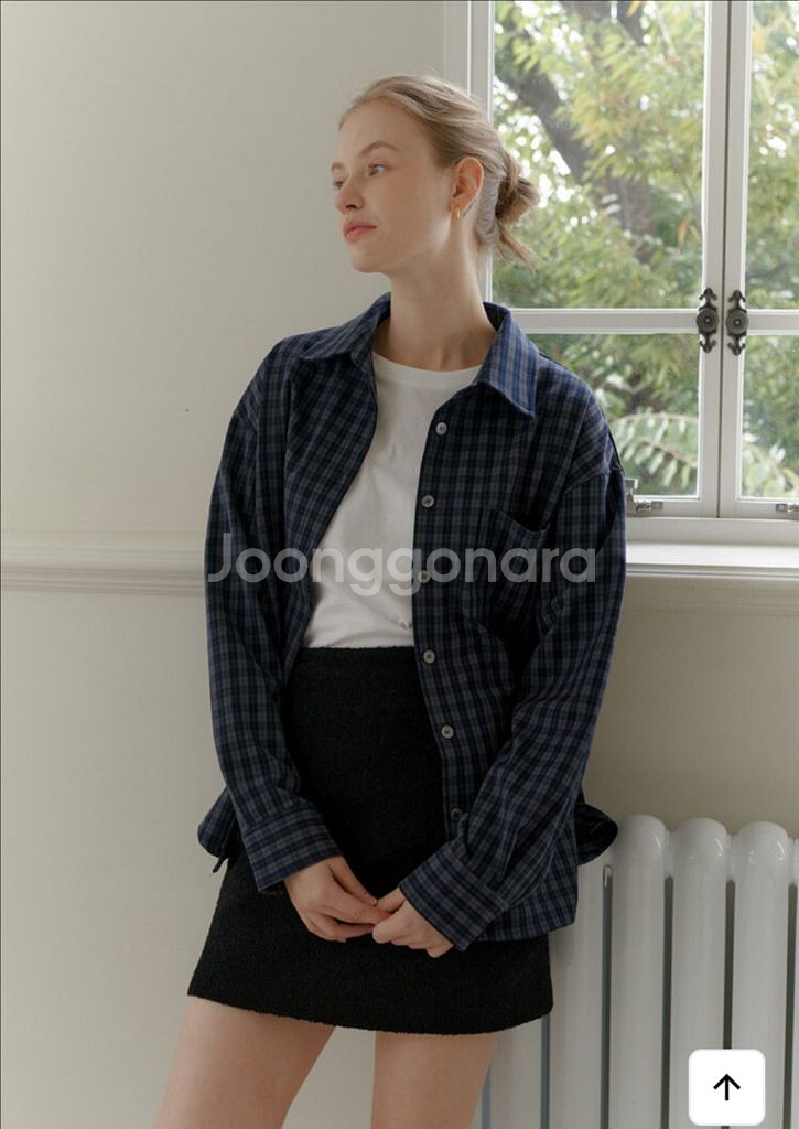 (새상품) 엽페 체크 오버 셔츠 네이비--1