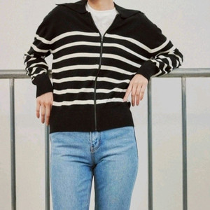 스트라이프 집업 니트(55~66) ㅡ새상품