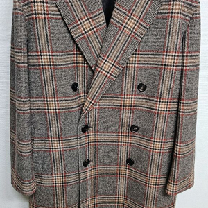 쿠어 오버핏 체크 더블코트 S