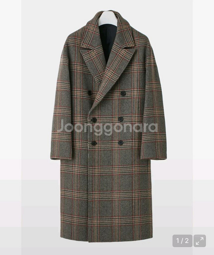쿠어 오버핏 체크 더블코트 S--2