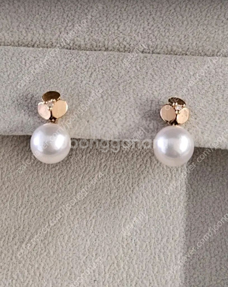 골든듀 18k 스윗베리진주 다이아몬드 귀걸이 상태최상--4