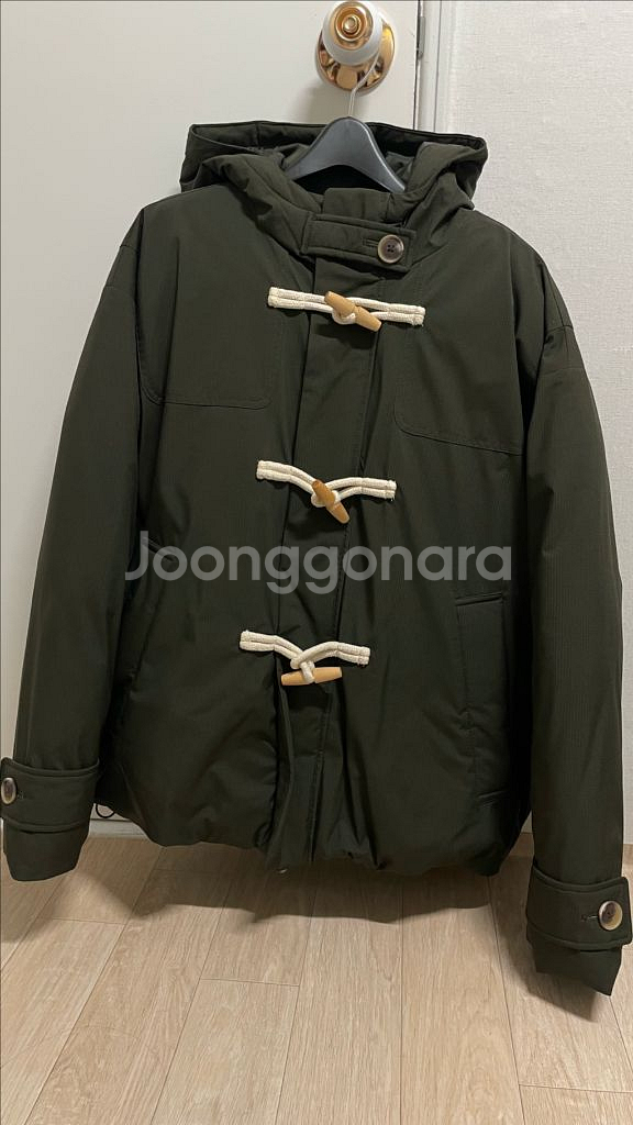 키뮤어 오버핏 더플 후드 숏패딩 카키 S--1