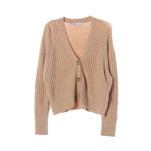 [S]자라 베이지 브이넥 골지 울 니트 가디건