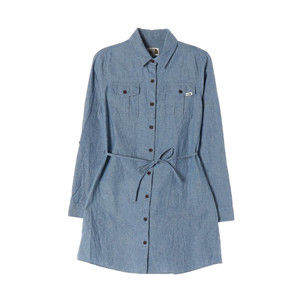 [S]노스페이스 블루 로고 포켓 긴팔 청셔츠 데님원피스