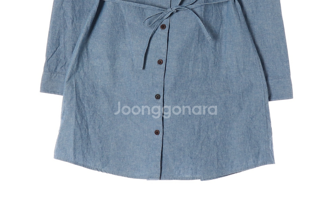 [S]노스페이스 블루 로고 포켓 긴팔 청셔츠 데님원피스--3