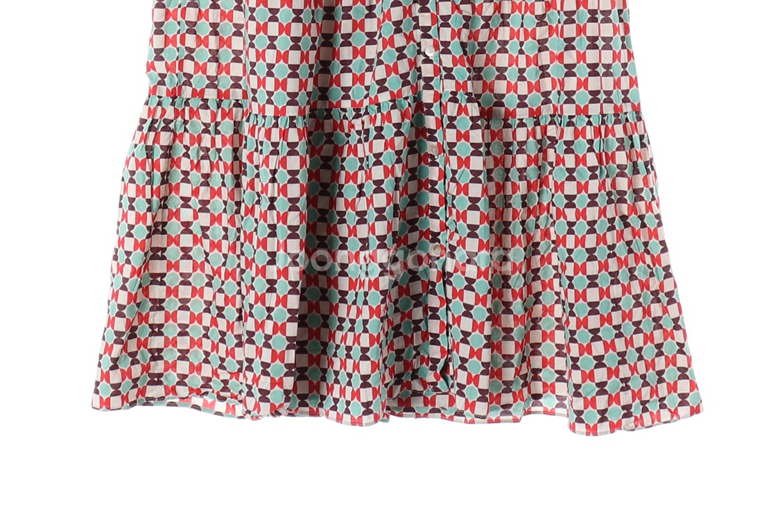 [S]자라 레드 민트 패턴 브이넥 긴팔 롱 캉캉 원피스--3