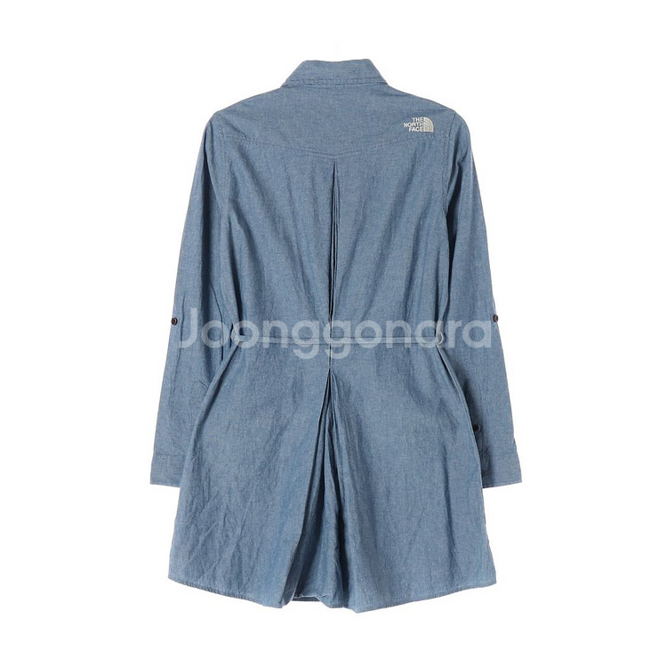 [S]노스페이스 블루 로고 포켓 긴팔 청셔츠 데님원피스--4