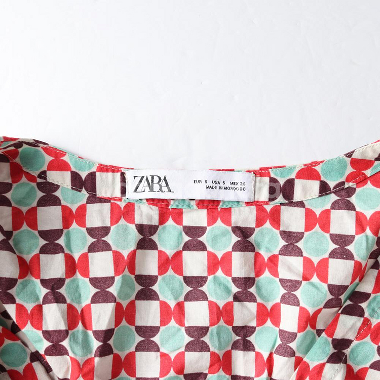 [S]자라 레드 민트 패턴 브이넥 긴팔 롱 캉캉 원피스--5