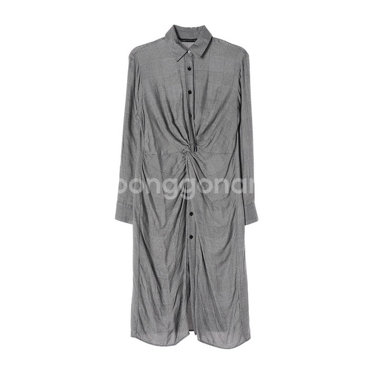 [S]자라 체크 꼬임 드레이프 긴팔 롱 셔츠원피스--0