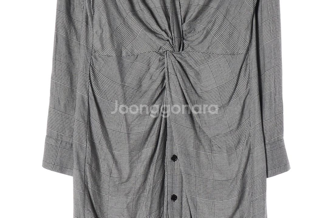 [S]자라 체크 꼬임 드레이프 긴팔 롱 셔츠원피스--2