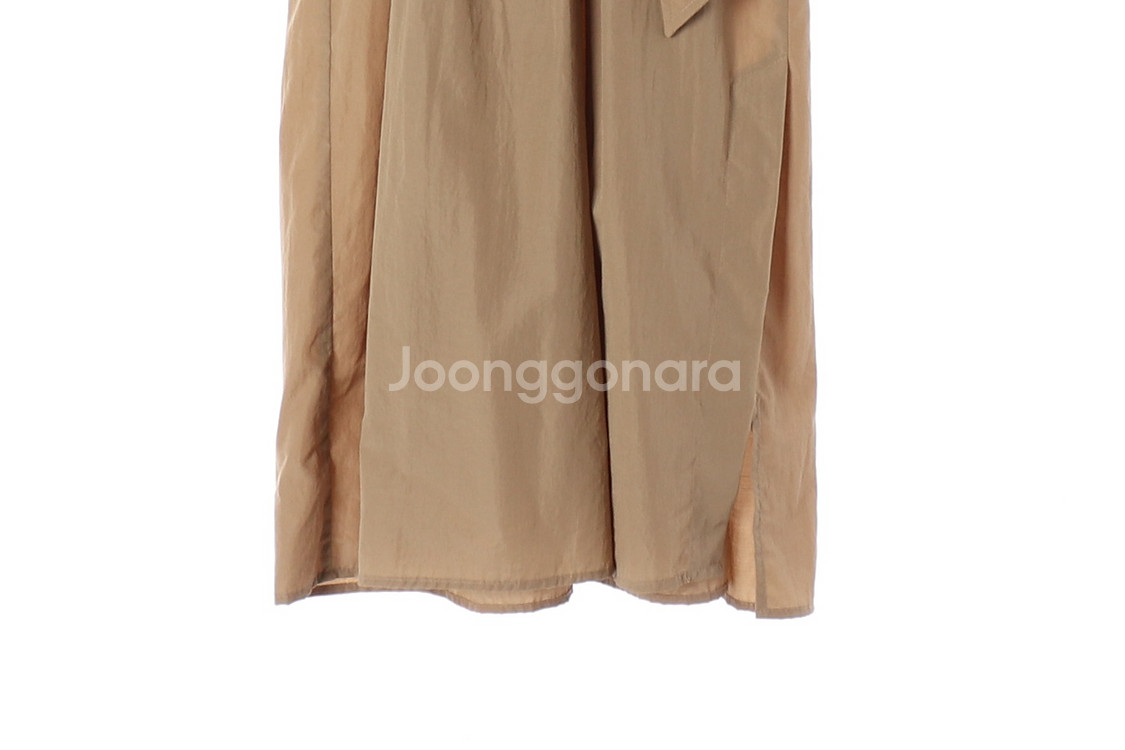 [L]지컷 베이지 스카프 리본 슬리브 롱 나일론 원피스--3