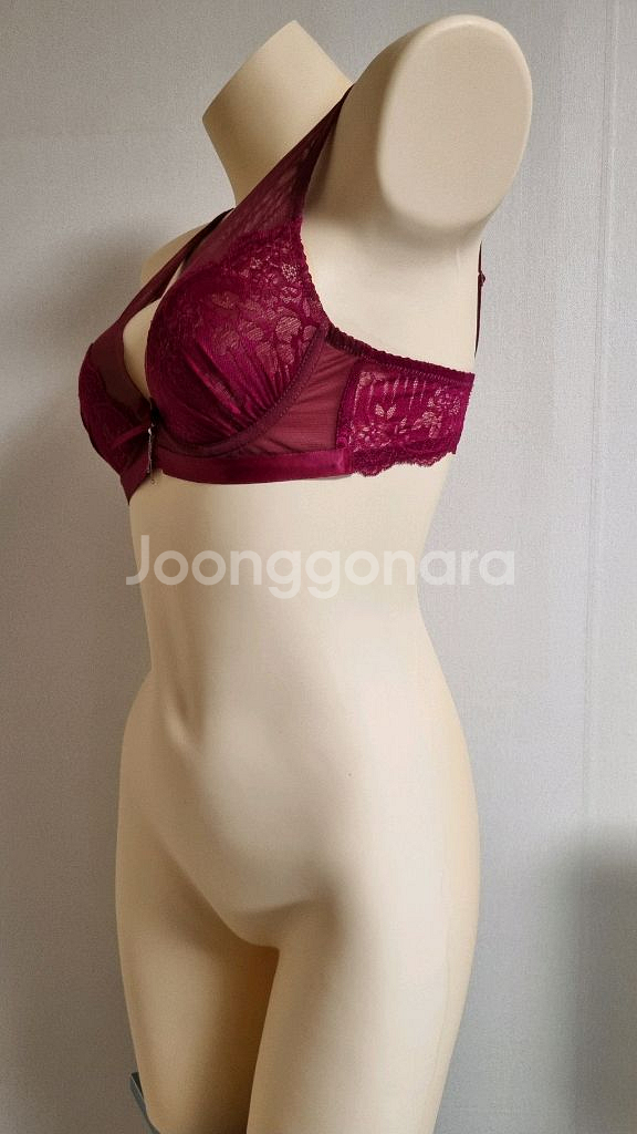 와인 버건디 레이스 브라 75씨컵--1