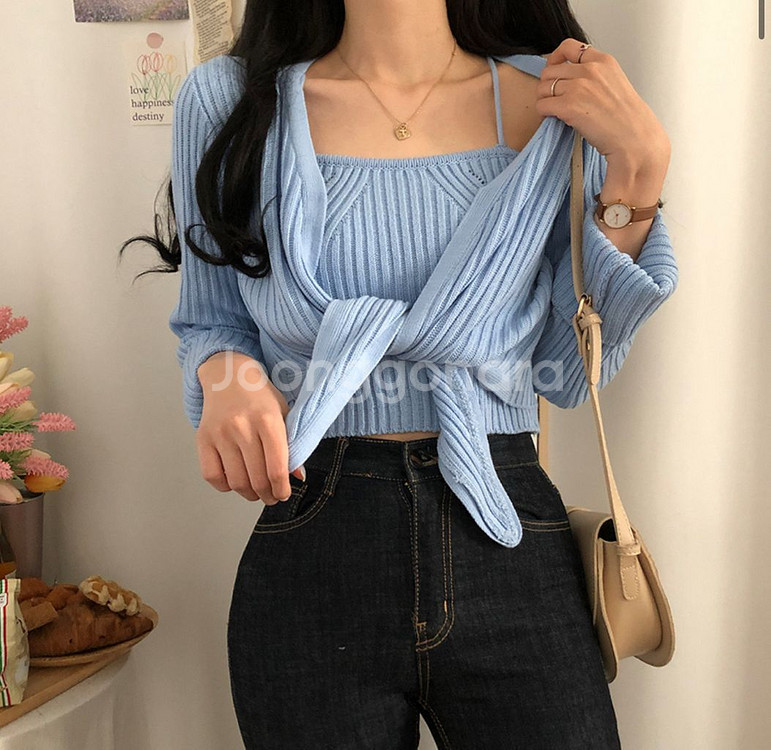 골지 니트 가디건 세트--0