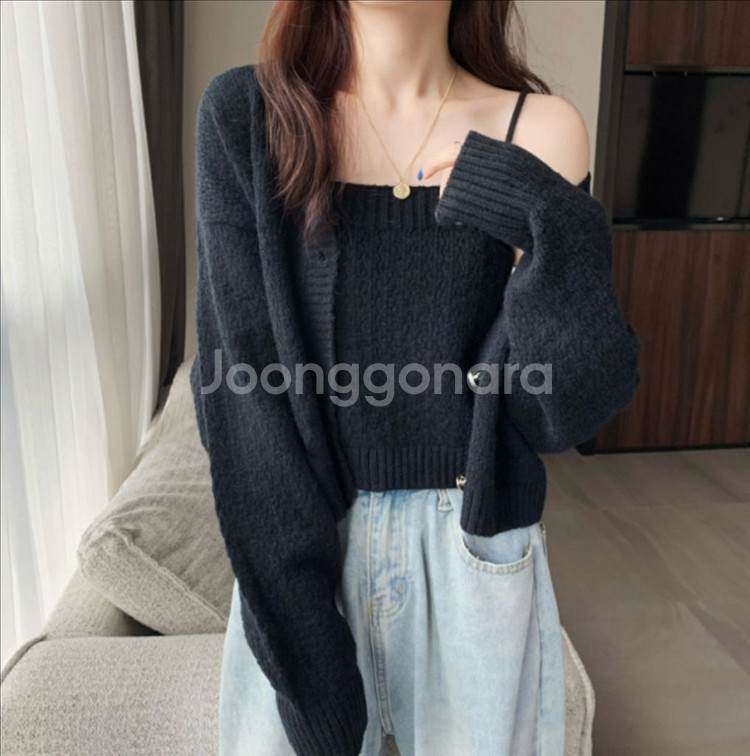 와플 나시 가디건 세트--2