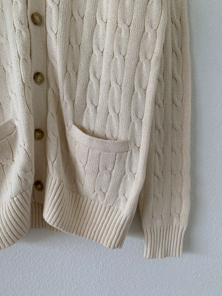 폴로 랄프로렌 크림아이보리 남녀공용 꽈베기 포켓가디건--3