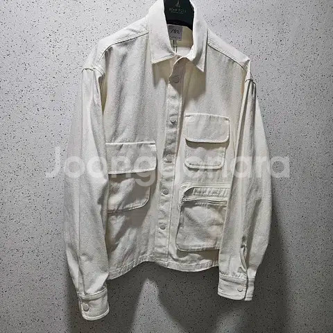 M) 자라 아이보리 캔버스 3포켓 셔츠 자켓 오버셔츠--0