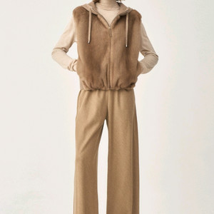 더캐시미어 밍크 퍼 텍스처 블록 후드 베스트