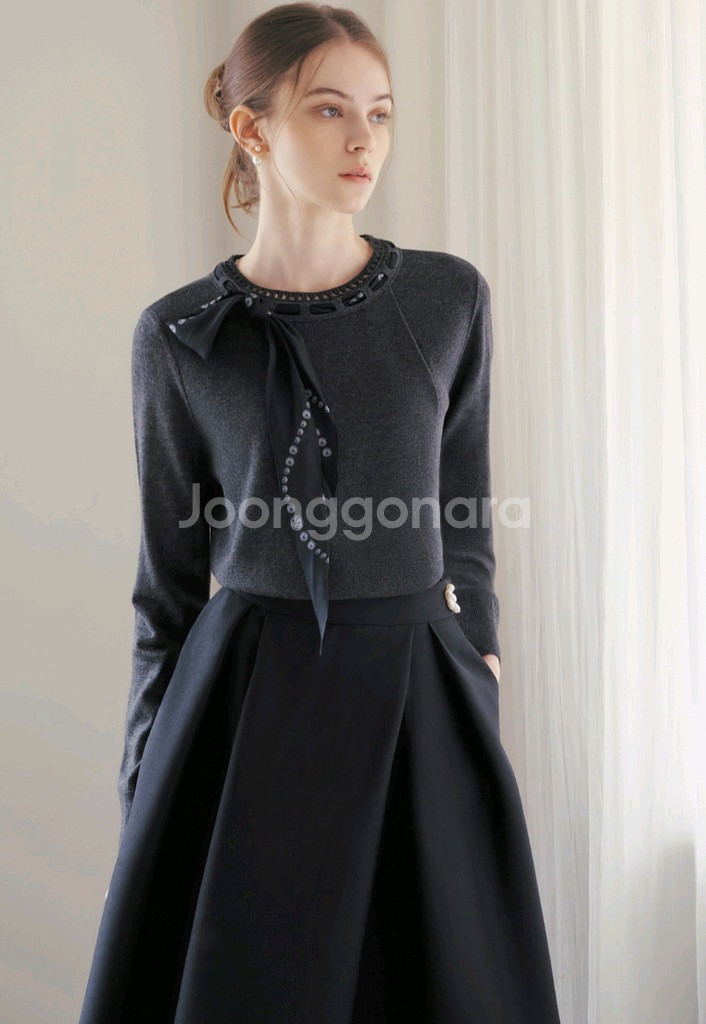 마인 울 블렌드 글리터 스카프 스트랩 니트 탑--0