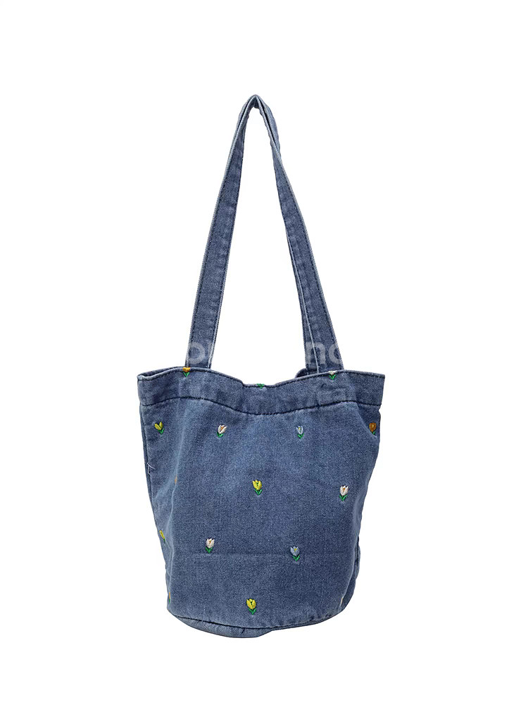 데님 꽃 자수 버킷백 토트백--0