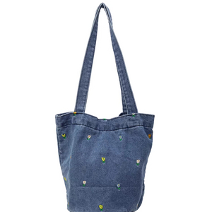 데님 꽃 자수 버킷백 토트백