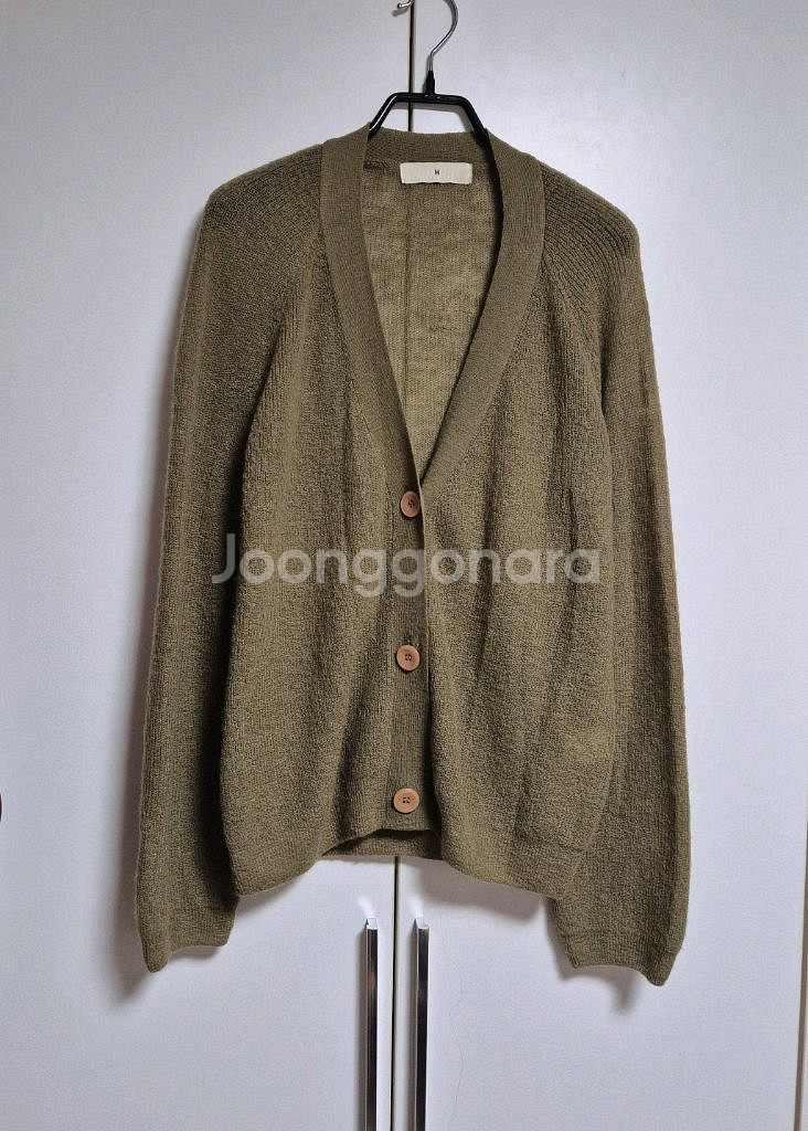 국내생산 모헤어 니트 가디건 카키 올리브--0