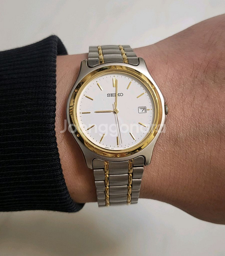 세이코 SEIKO 쿼츠 남성 콤비 가죽시계 남자 손목--0