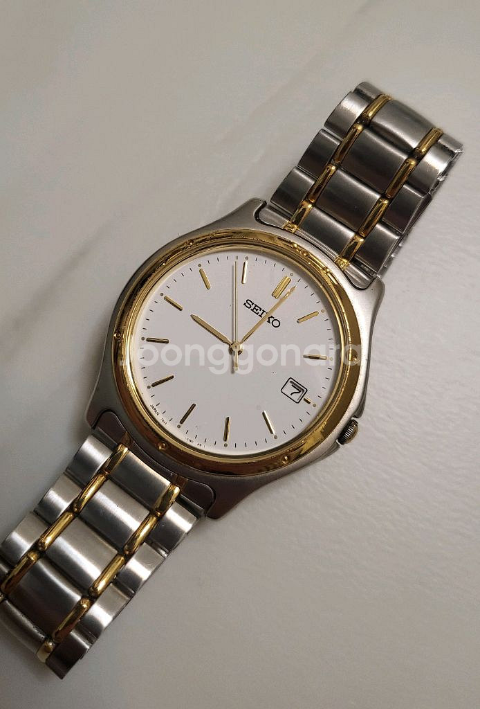세이코 SEIKO 쿼츠 남성 콤비 가죽시계 남자 손목--3