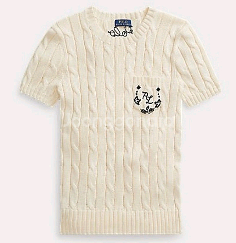 폴로 반팔 자수 니트 M--0