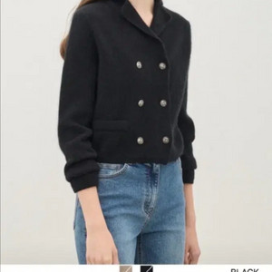 더캐시미어 캐시미어 블렌드 더블 니트 자켓 - 블랙