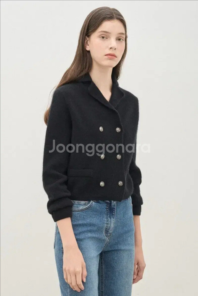 더캐시미어 캐시미어 블렌드 더블 니트 자켓 - 블랙--3