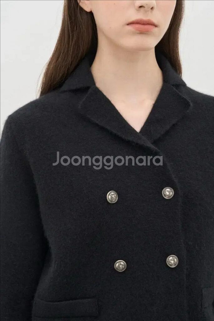 더캐시미어 캐시미어 블렌드 더블 니트 자켓 - 블랙--4