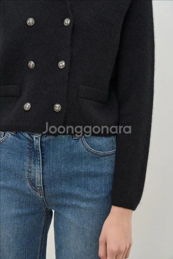 더캐시미어 캐시미어 블렌드 더블 니트 자켓 - 블랙--5