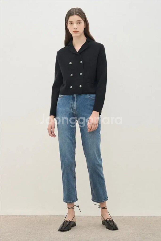 더캐시미어 캐시미어 블렌드 더블 니트 자켓 - 블랙--6