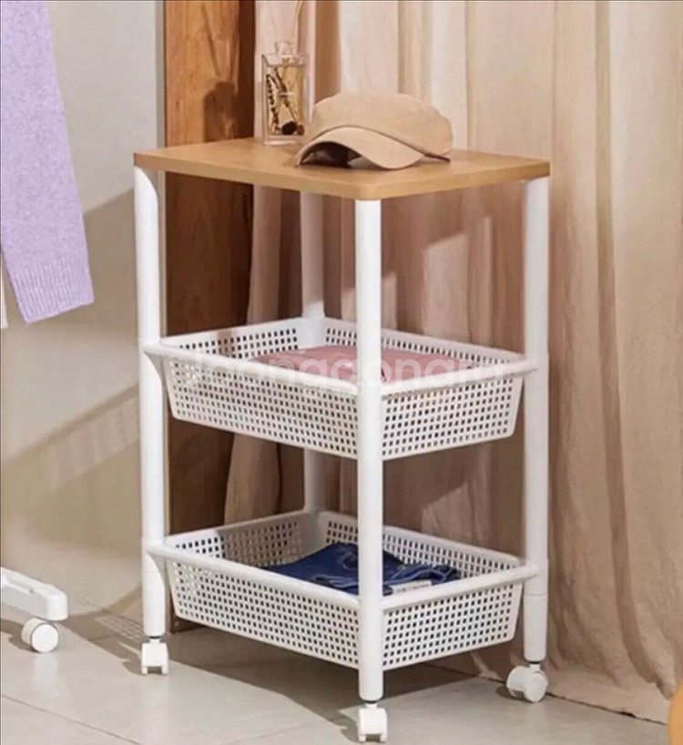 서울 JAJU 자주 원목형 수납 선반 트롤리 미사용--0