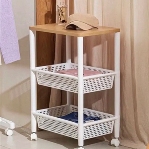 서울 JAJU 자주 원목형 수납 선반 트롤리 미사용