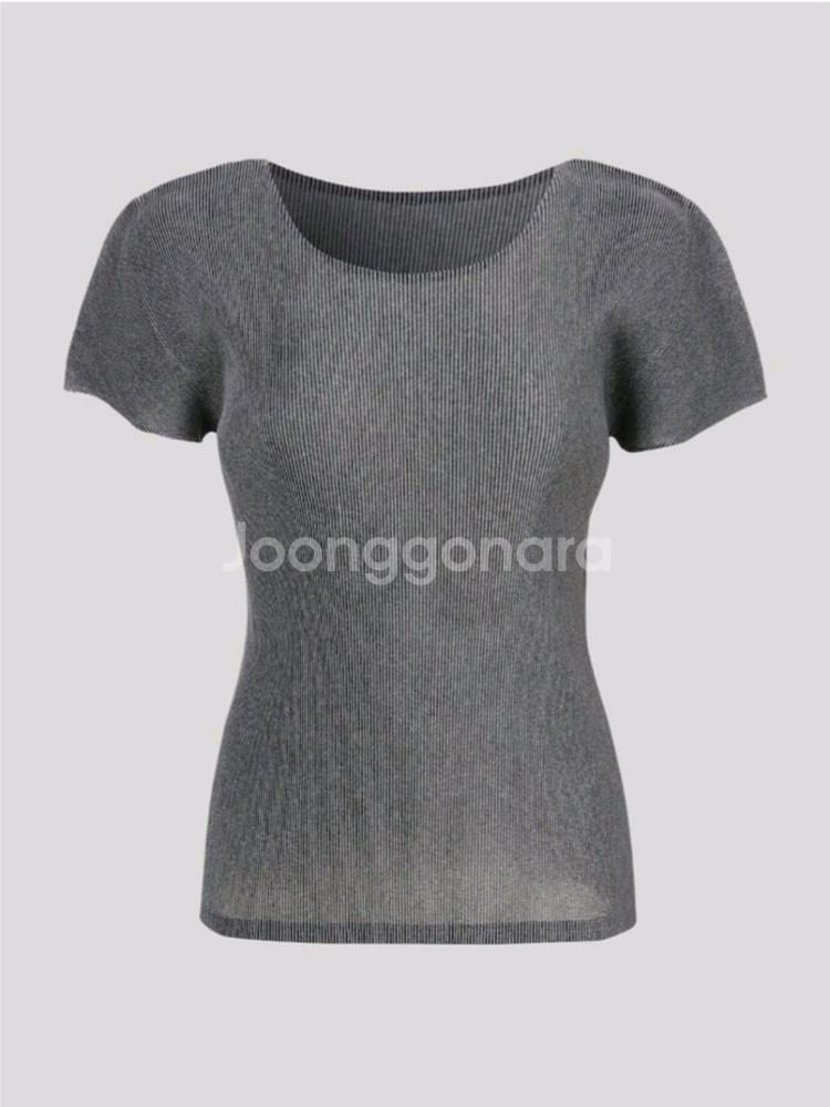 플리츠플리즈 탑 라운드넥 미스트 베이직 탑 그레이--0