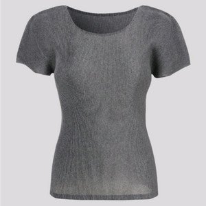 플리츠플리즈 탑 라운드넥 미스트 베이직 탑 그레이