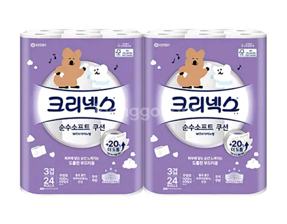 크리넥스 순수소프트쿠션 25m 24롤 2팩--0
