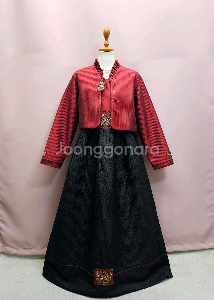 고퀄리티 누비 누빔 생활한복 원피스 자켓 세트 택포--0