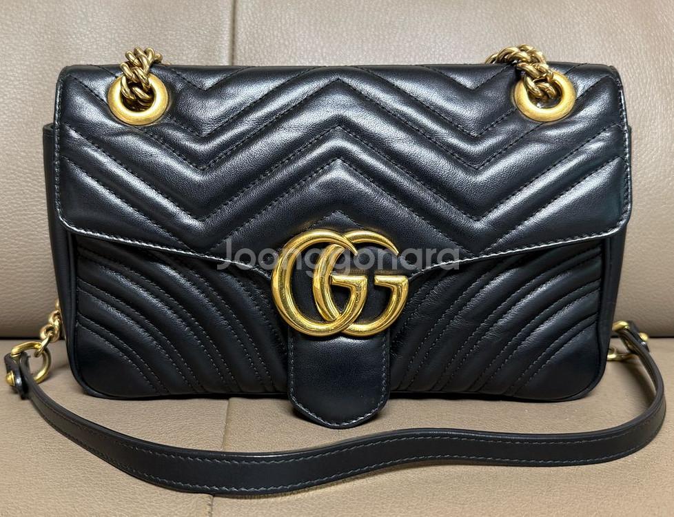 구찌 GG 마몽 마틀라세 체인 숄더백 스몰 블랙--0