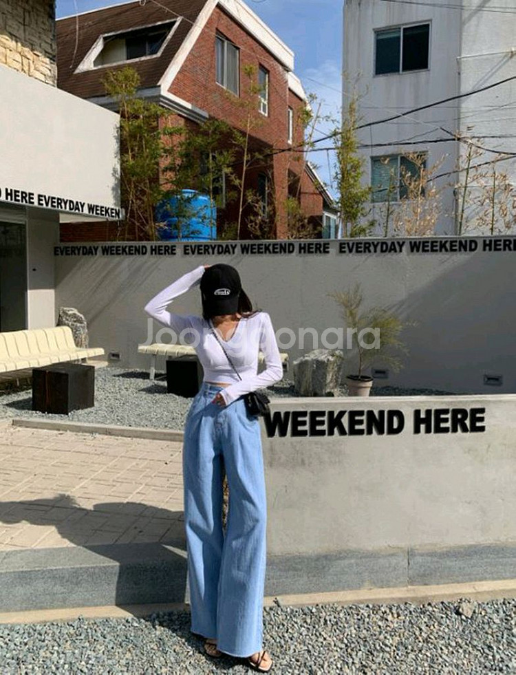 레브시티 핀턱 와이드 데님 팬츠 청바지--0