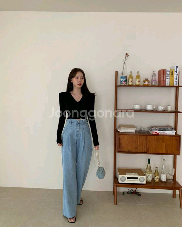 레브시티 핀턱 와이드 데님 팬츠 청바지--2